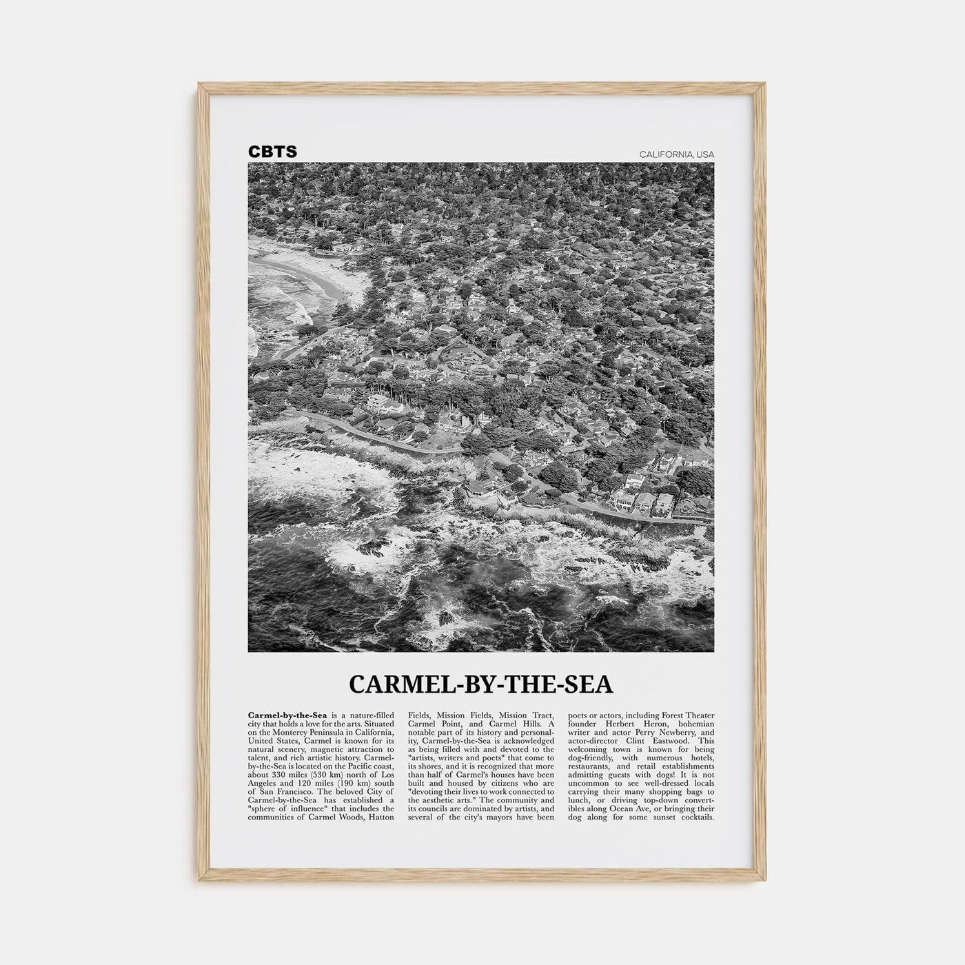 Carmel-by-the-Sea Poster Natural Wood / 8x12 in Nbourhood Travel B&W Poster