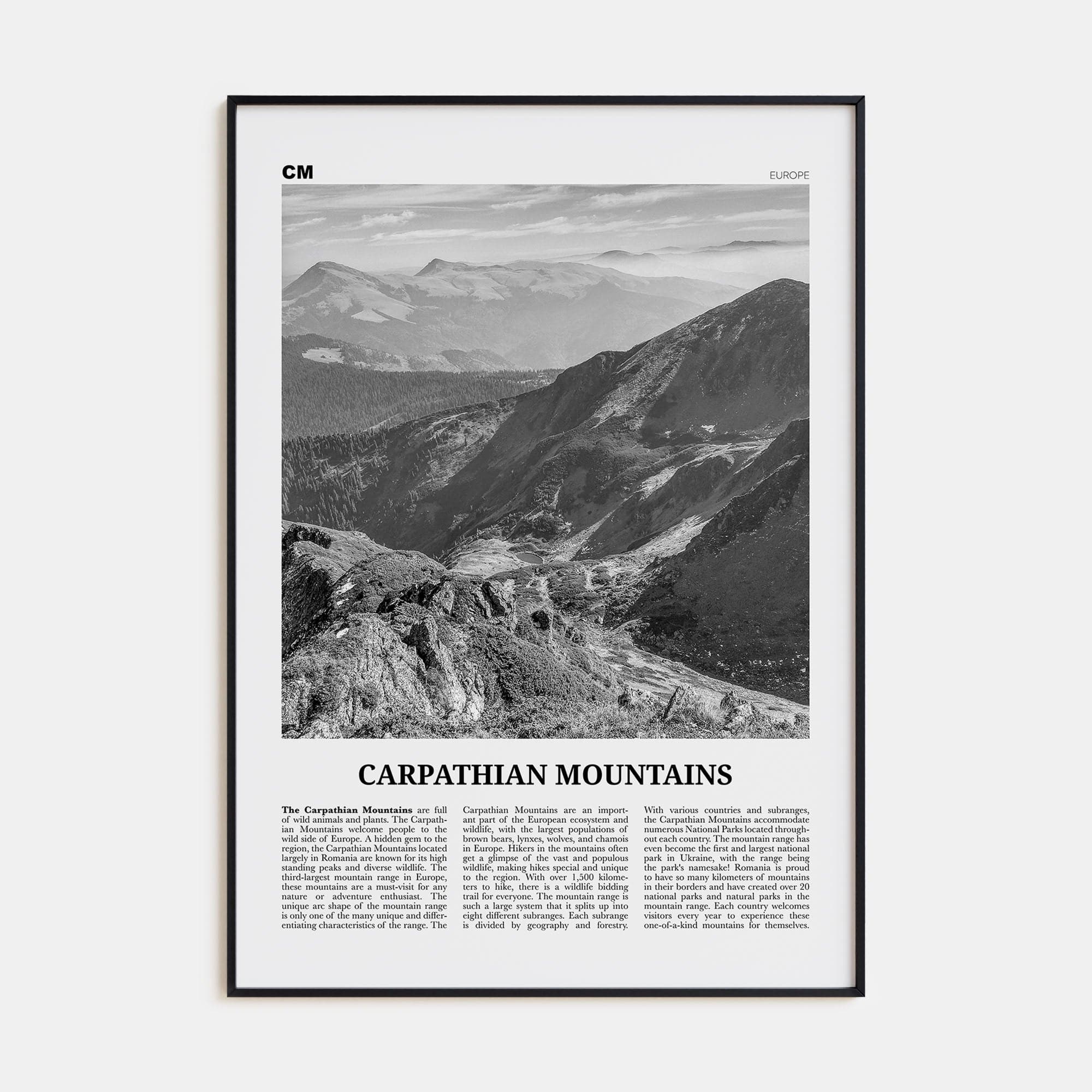 Carpathian Mountains Poster None / 8x12 in Nbourhood Travel B&W Poster