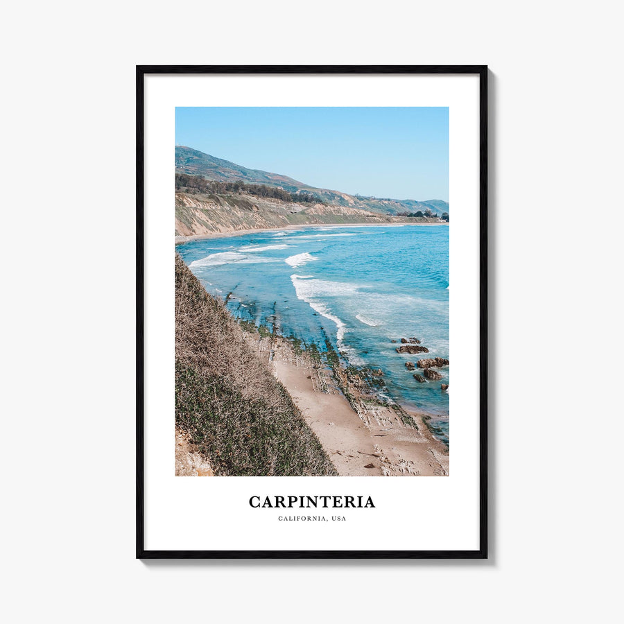 Carpinteria colorful classic poster of California, USA – vertical wall art, unframed print shown in interior mockup