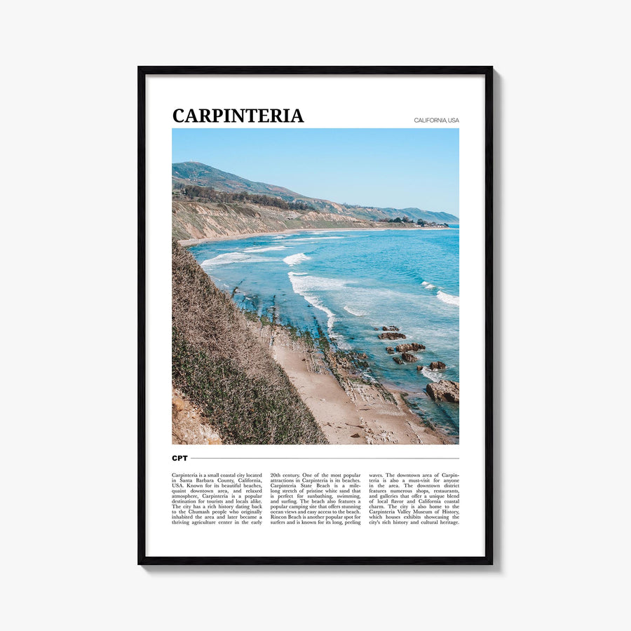 Carpinteria colorful travel poster of California, USA – vertical wall art, unframed print shown in interior mockup