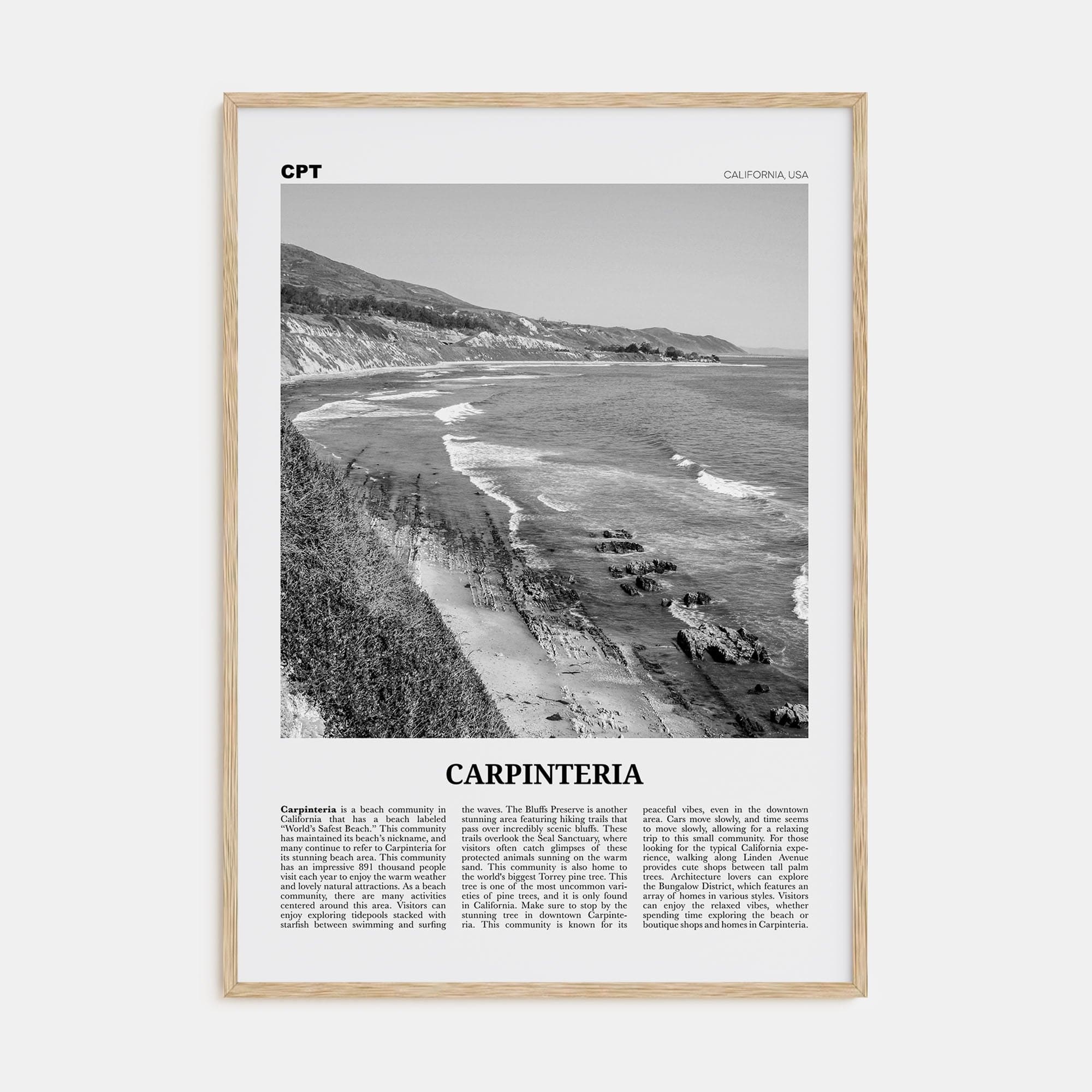 Carpinteria Poster Natural Wood / 8x12 in Nbourhood Travel B&W Poster