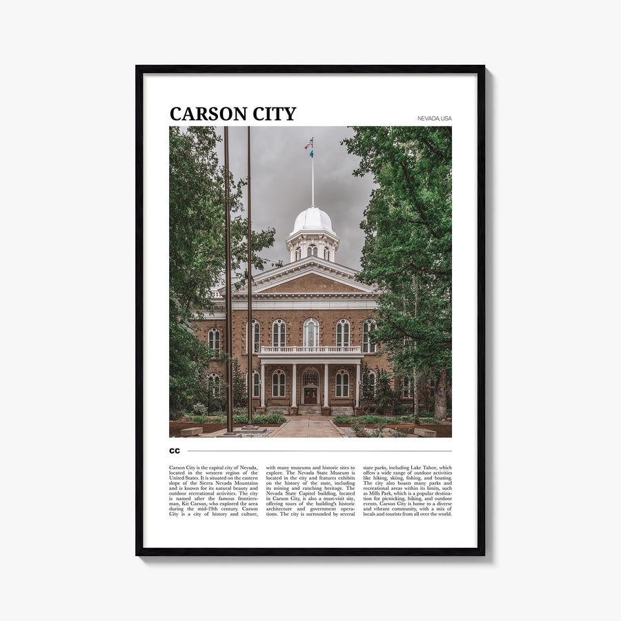 Carson City colorful travel poster of Nevada, USA – vertical wall art, unframed print shown in interior mockup