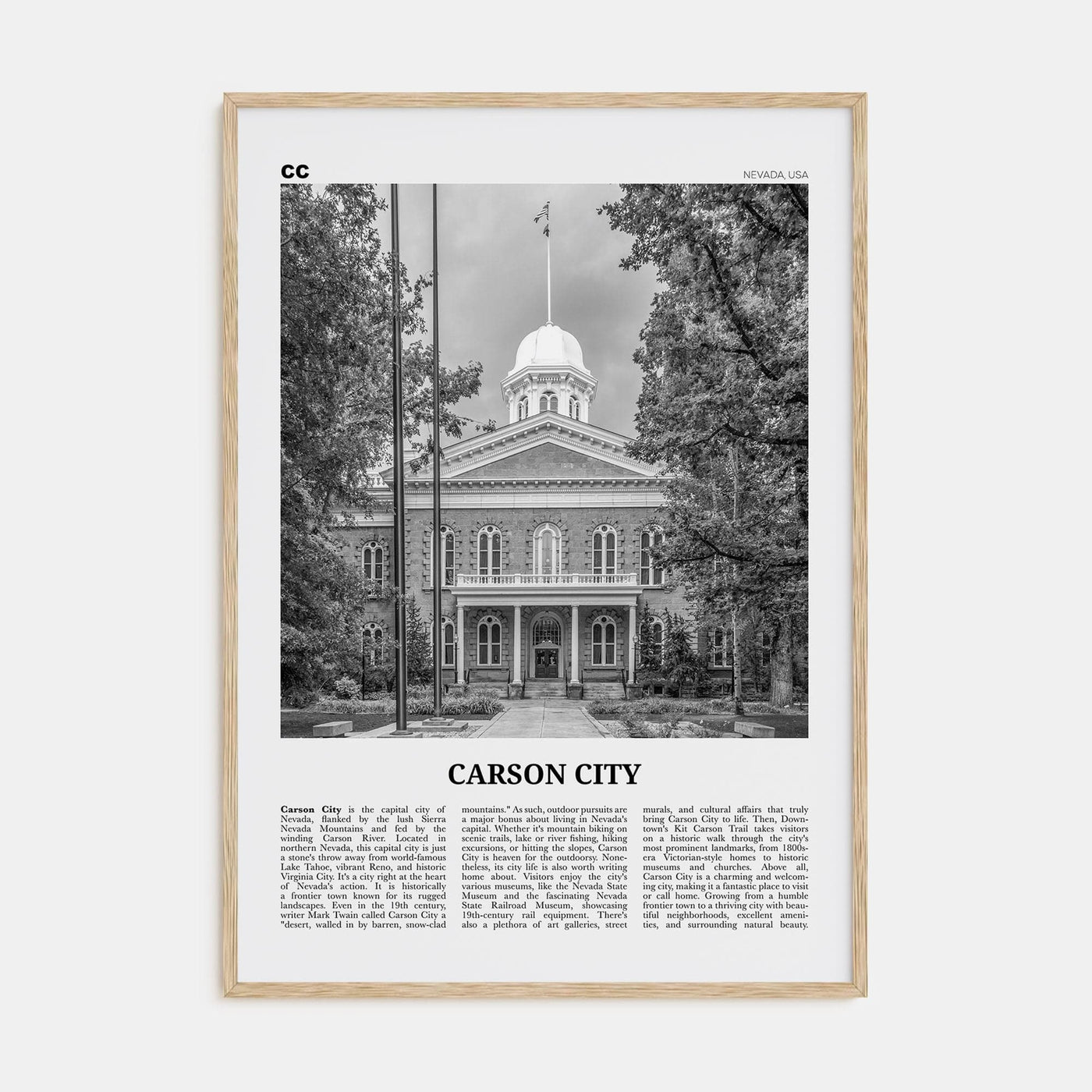 Carson City Poster Natural Wood / 8x12 in Nbourhood Travel B&W Poster