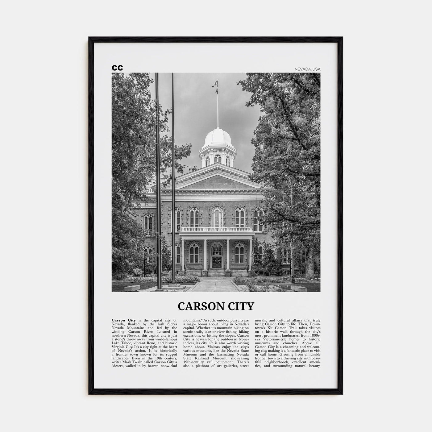 Carson City Poster Black Wood / 8x12 in Nbourhood Travel B&W Poster