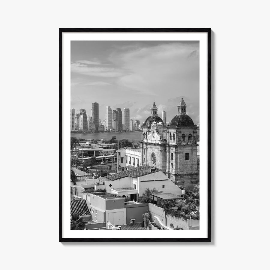 Cartagena de Indias black & white photo poster of Colombia – vertical wall art, unframed print shown in interior mockup