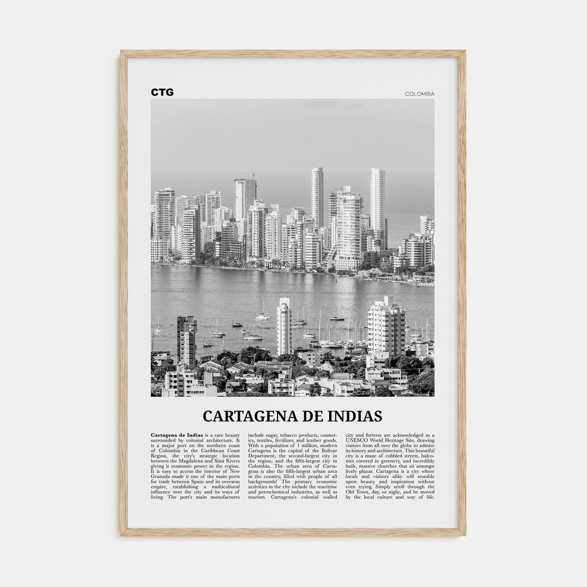 Cartagena de Indias Poster Natural Wood / 8x12 in Nbourhood Travel B&W Poster