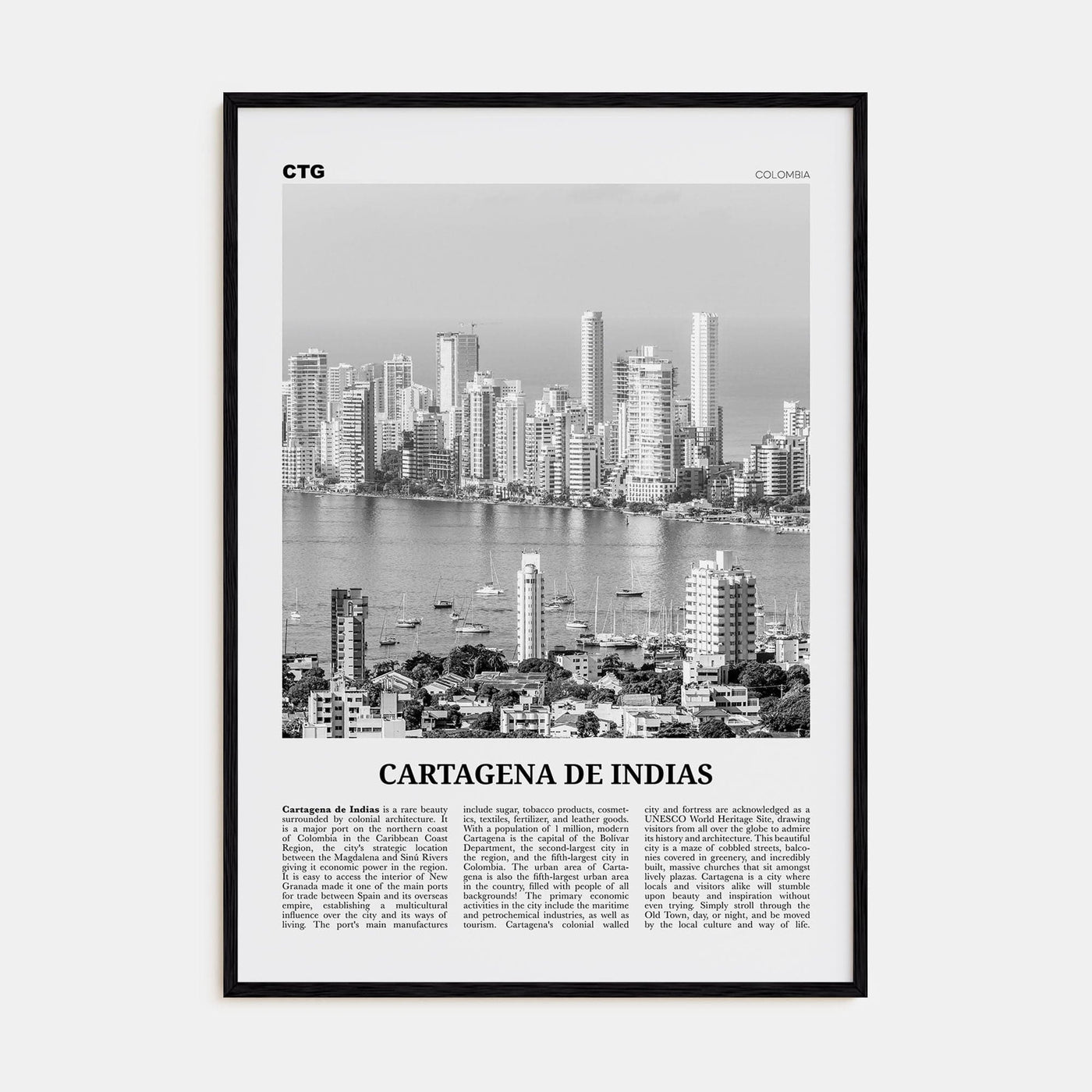 Cartagena de Indias Poster Black Wood / 8x12 in Nbourhood Travel B&W Poster