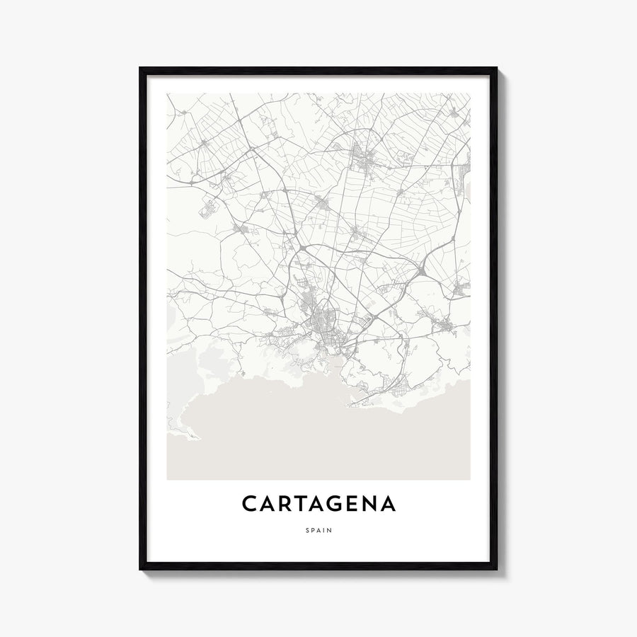 Cartagena, Spain black & white map poster of Spain – vertical wall art, unframed print shown in interior mockup