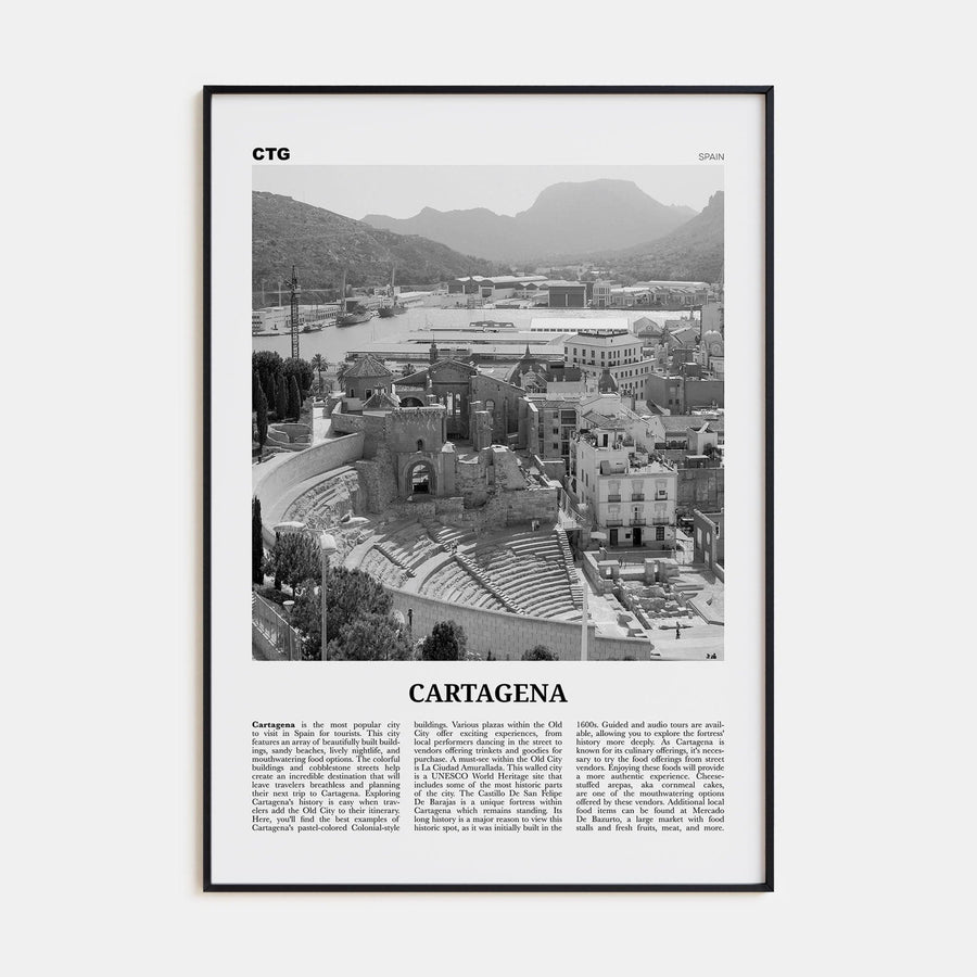 Cartagena, Spain Poster Black Metal / 8x12 in Nbourhood Travel B&W Poster