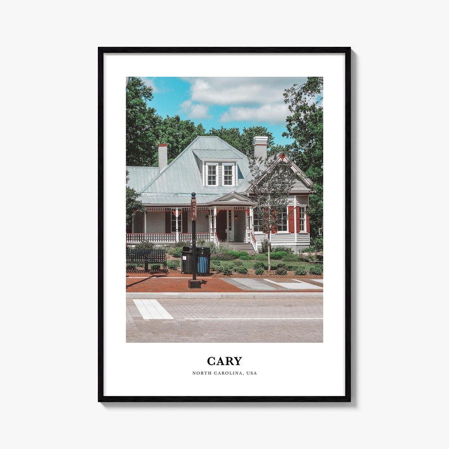 Cary colorful classic poster of North Carolina, USA – vertical wall art, unframed print shown in interior mockup