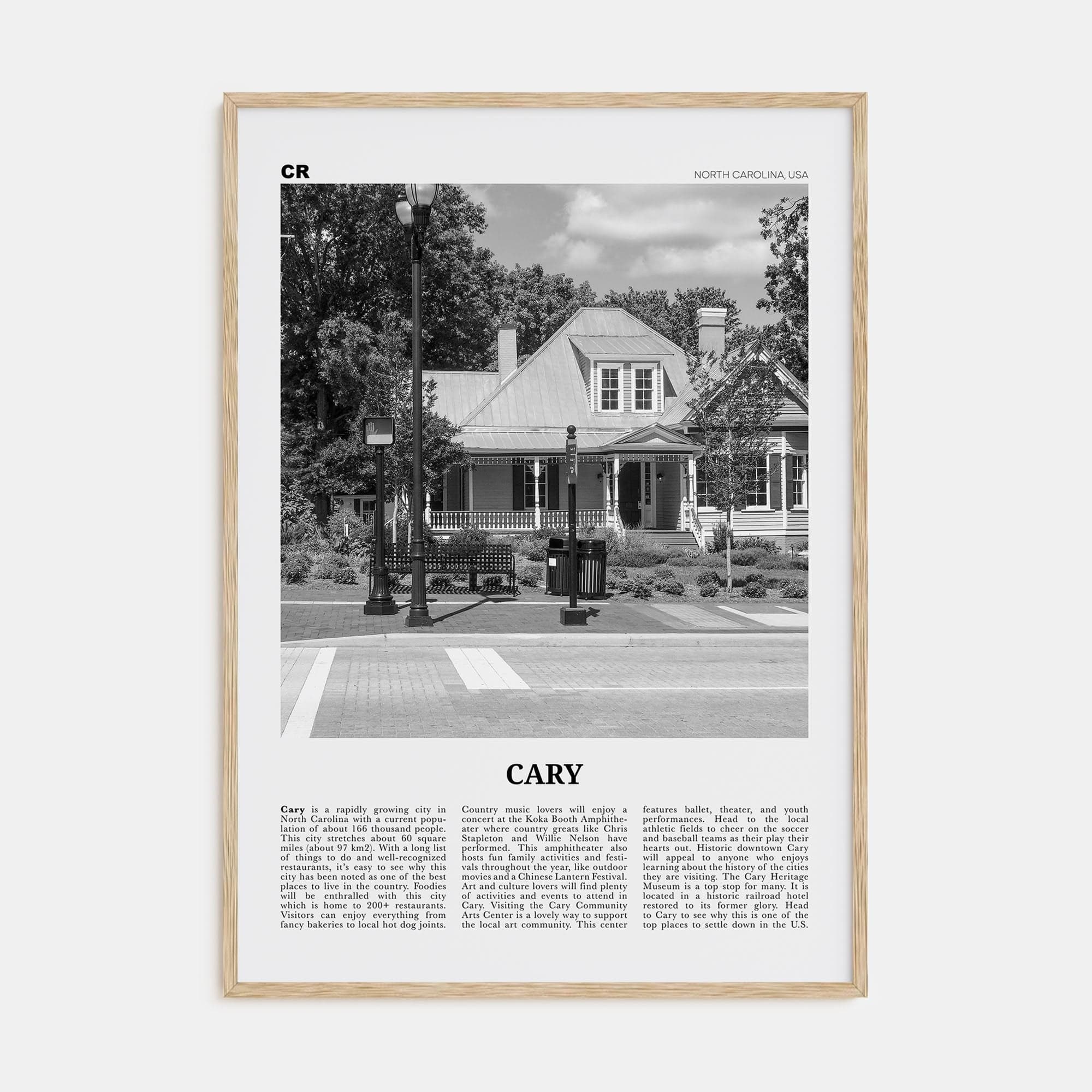 Cary Poster Natural Wood / 8x12 in Nbourhood Travel B&W Poster