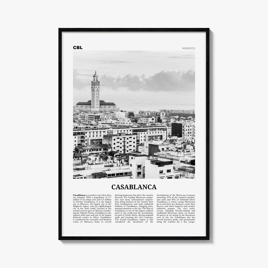 Casablanca black & white newspaper poster of Morocco – vertical wall art, unframed print shown in interior mockup
