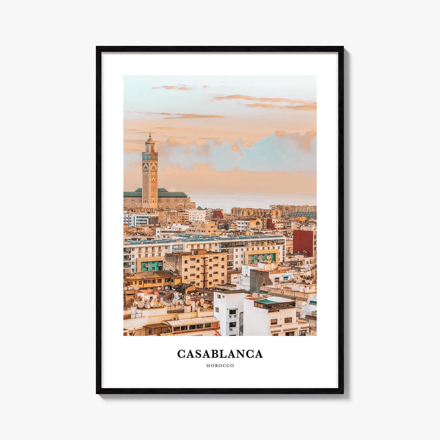 Casablanca colorful classic poster of Morocco – vertical wall art, unframed print shown in interior mockup