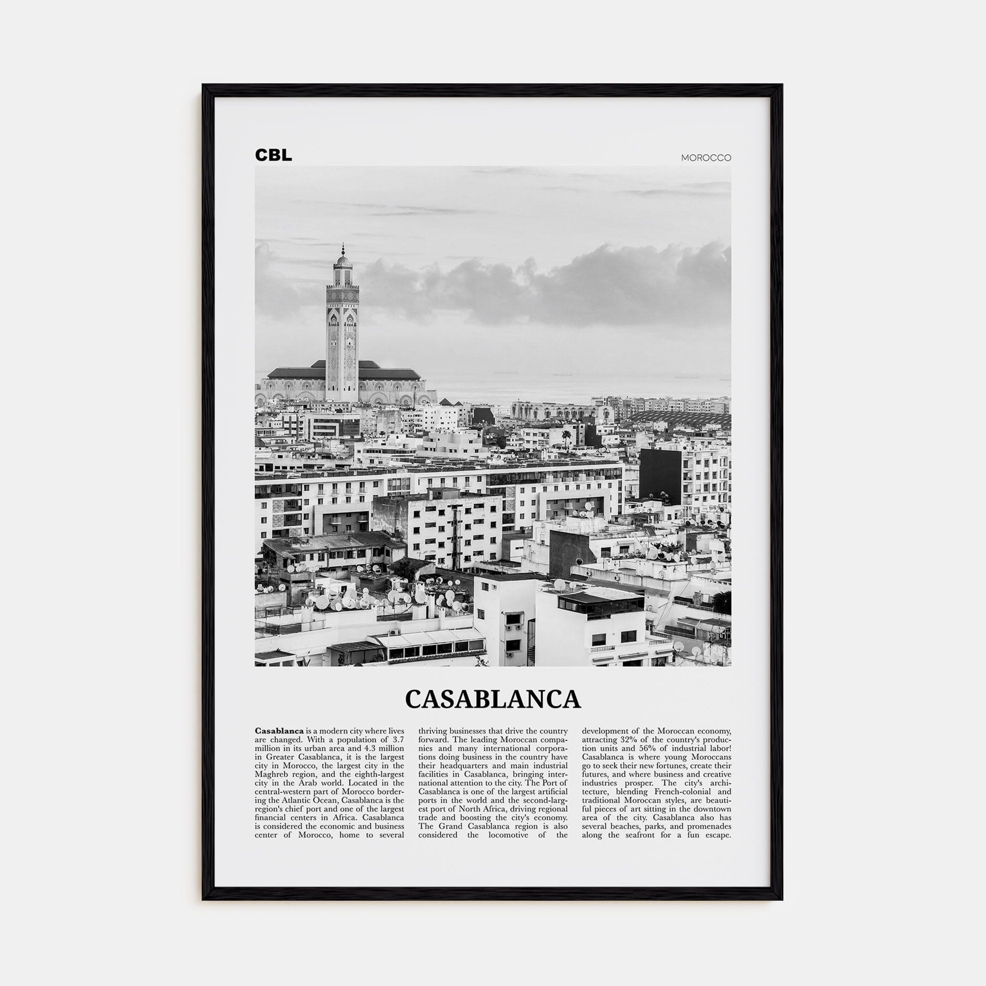 Casablanca Poster Black Wood / 8x12 in Nbourhood Travel B&W Poster