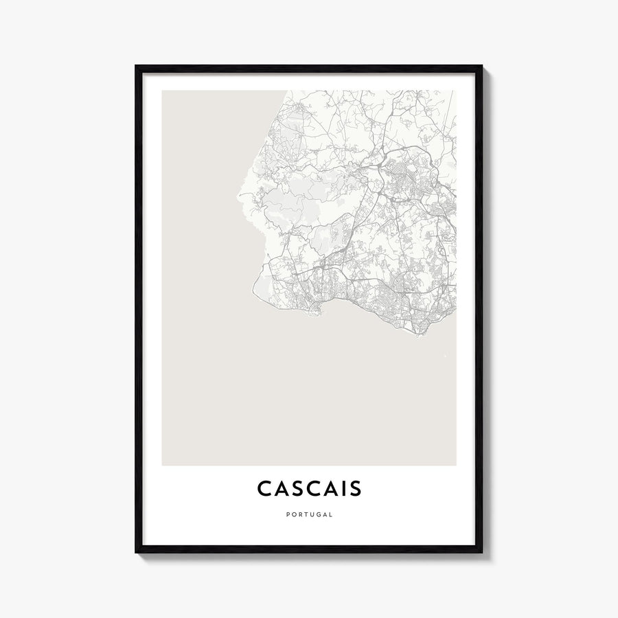 Cascais black & white map poster of Portugal – vertical wall art, unframed print shown in interior mockup