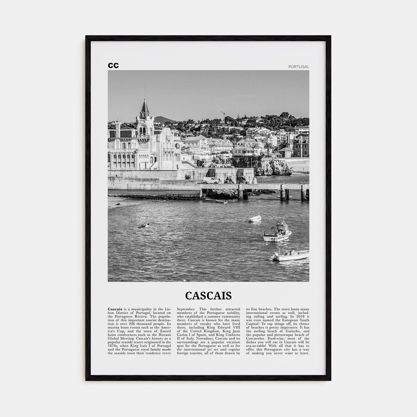 Cascais Poster Black Wood / 8x12 in Nbourhood Travel B&W Poster