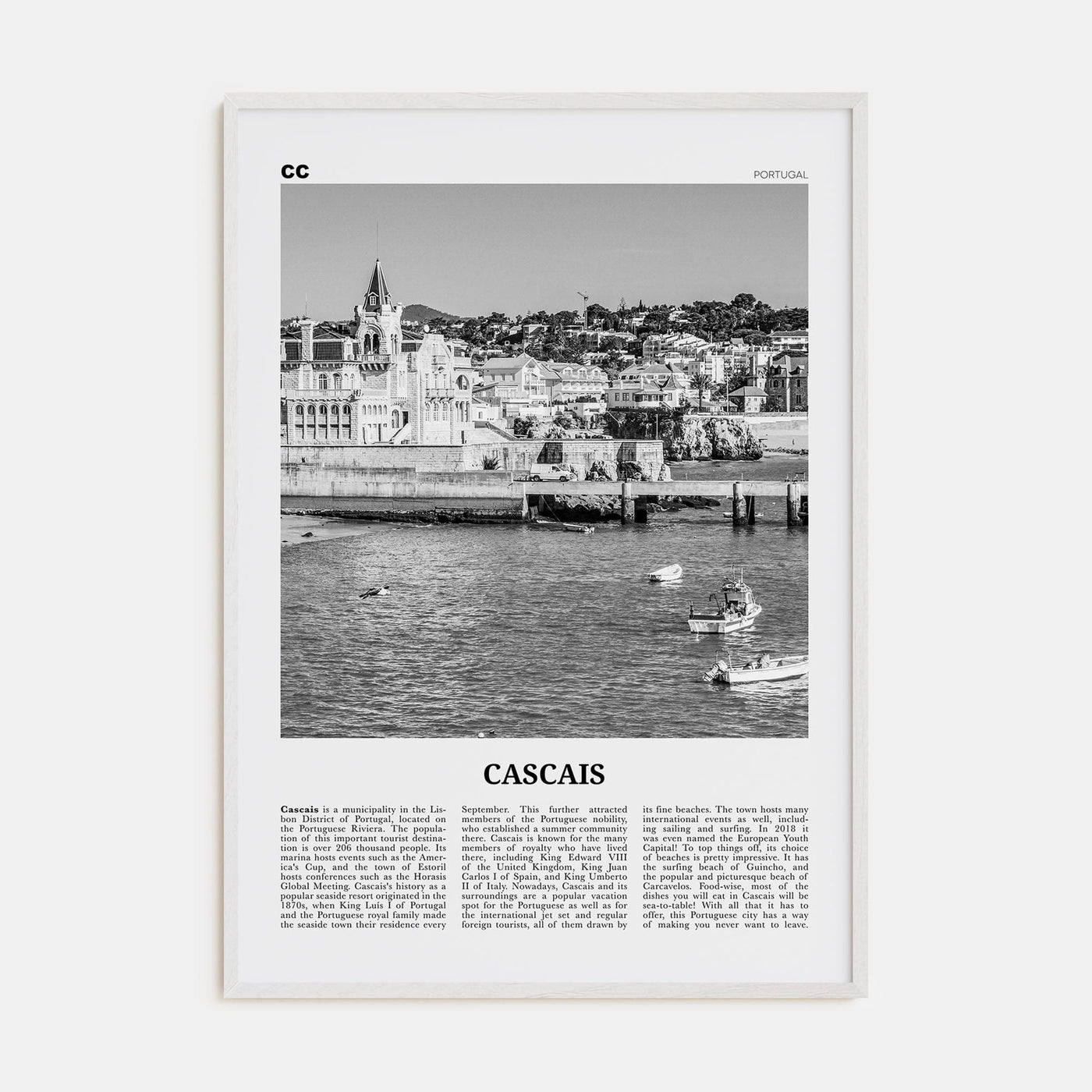 Cascais Poster White Wood / 8x12 in Nbourhood Travel B&W Poster