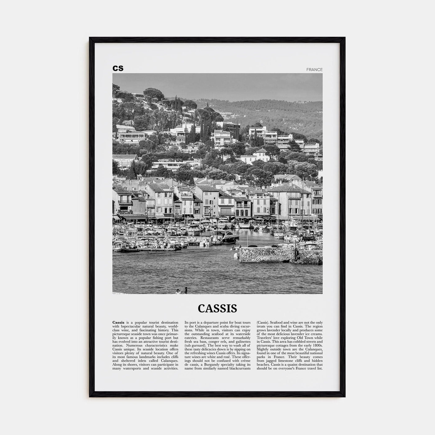 Cassis Poster Black Wood / 8x12 in Nbourhood Travel B&W Poster