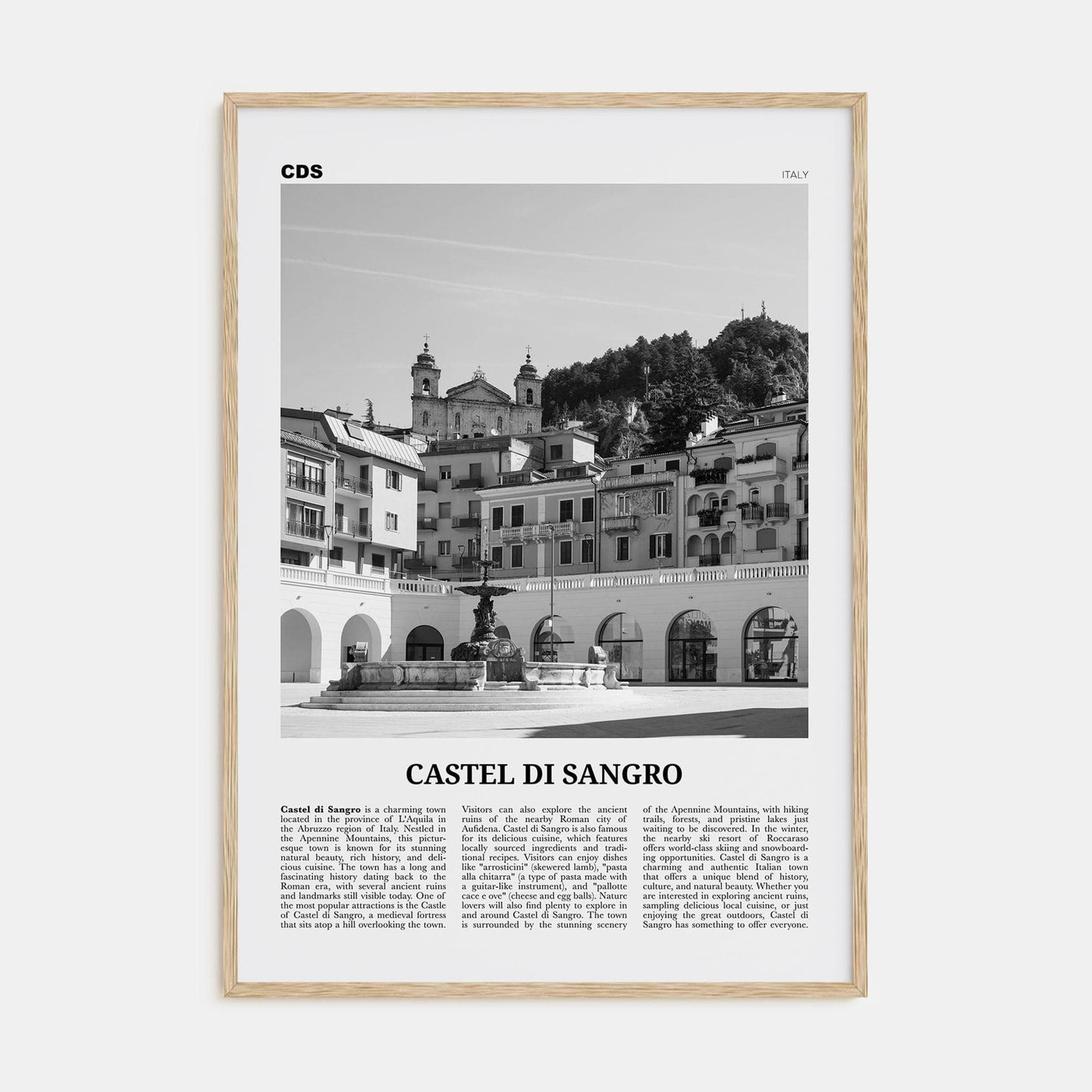 Castel di Sangro Poster Natural Wood / 8x12 in Nbourhood Travel B&W Poster