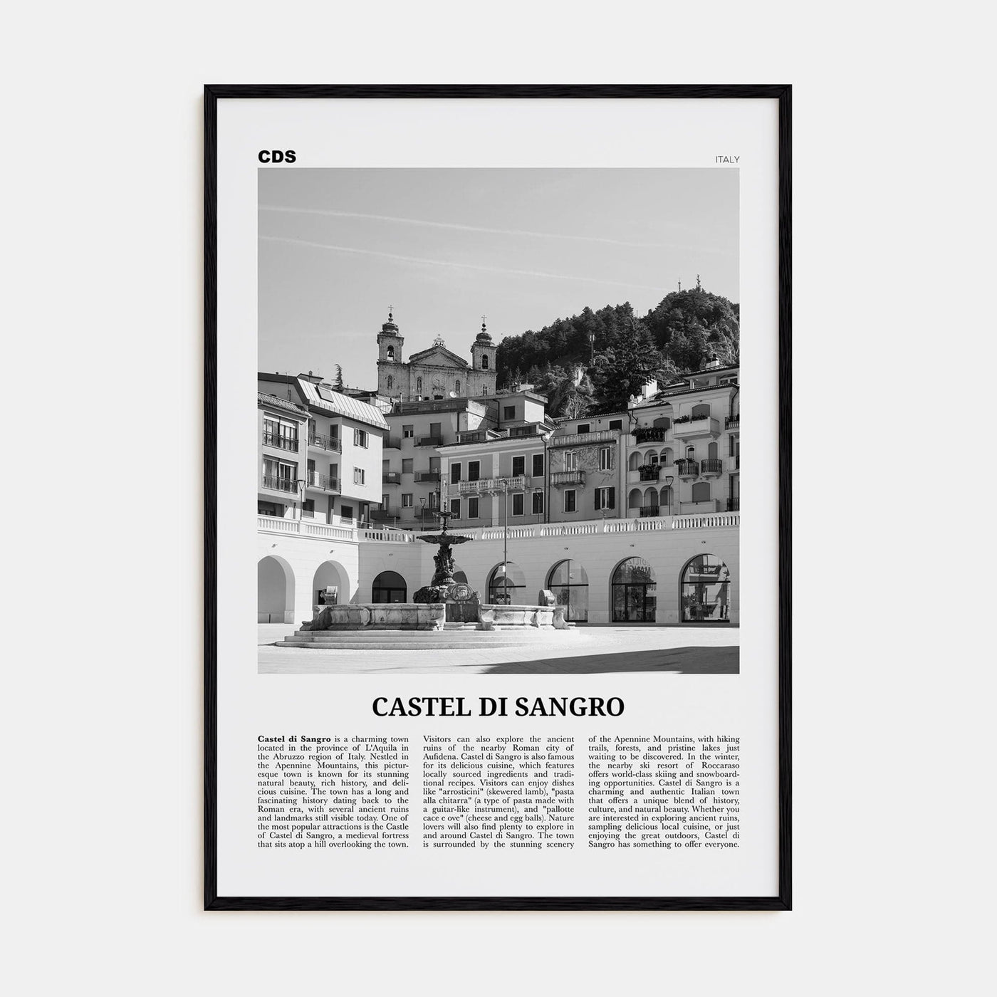 Castel di Sangro Poster Black Wood / 8x12 in Nbourhood Travel B&W Poster