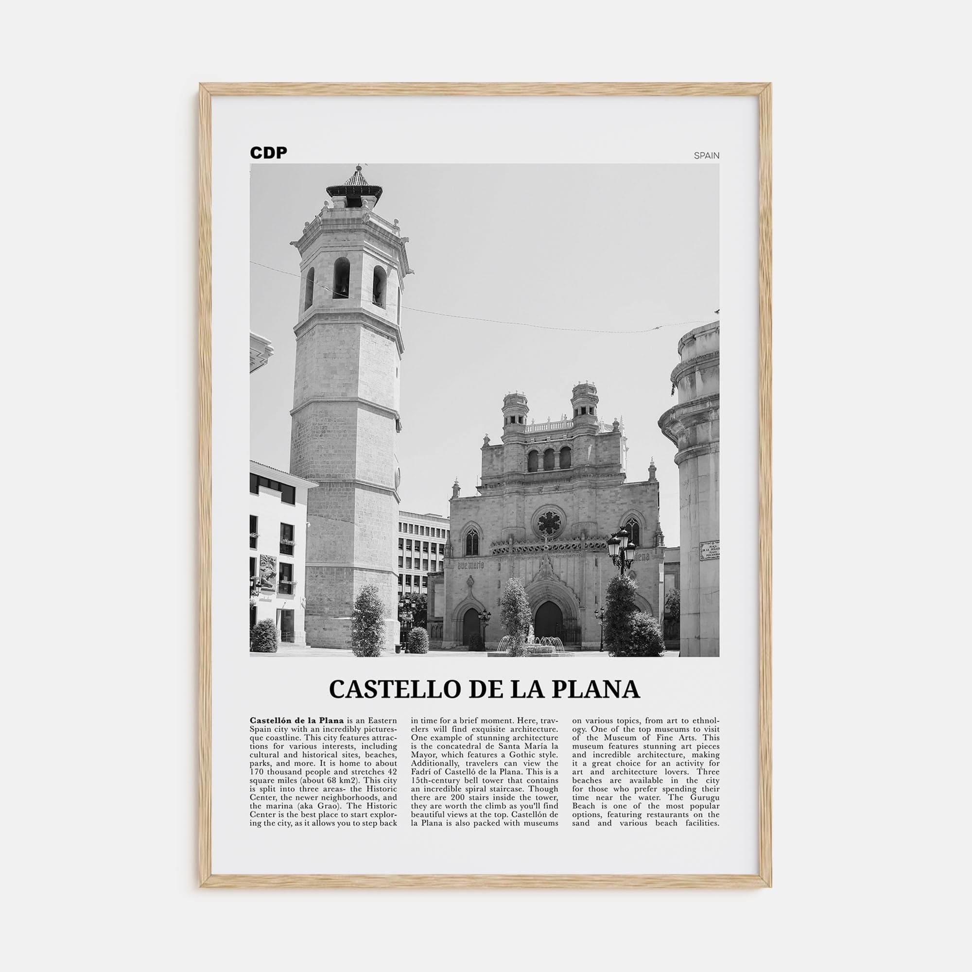 Castello de la Plana Poster Natural Wood / 8x12 in Nbourhood Travel B&W Poster