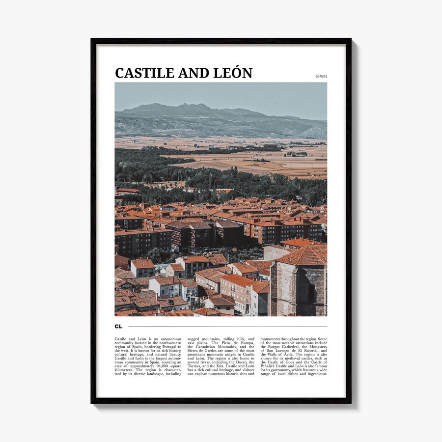 Castile and León Travel Poster, framed poster mockup