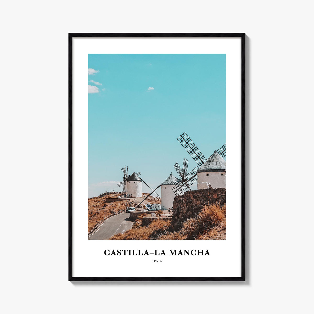 Castilla-La Mancha colorful classic poster of Spain – vertical wall art, unframed print shown in interior mockup