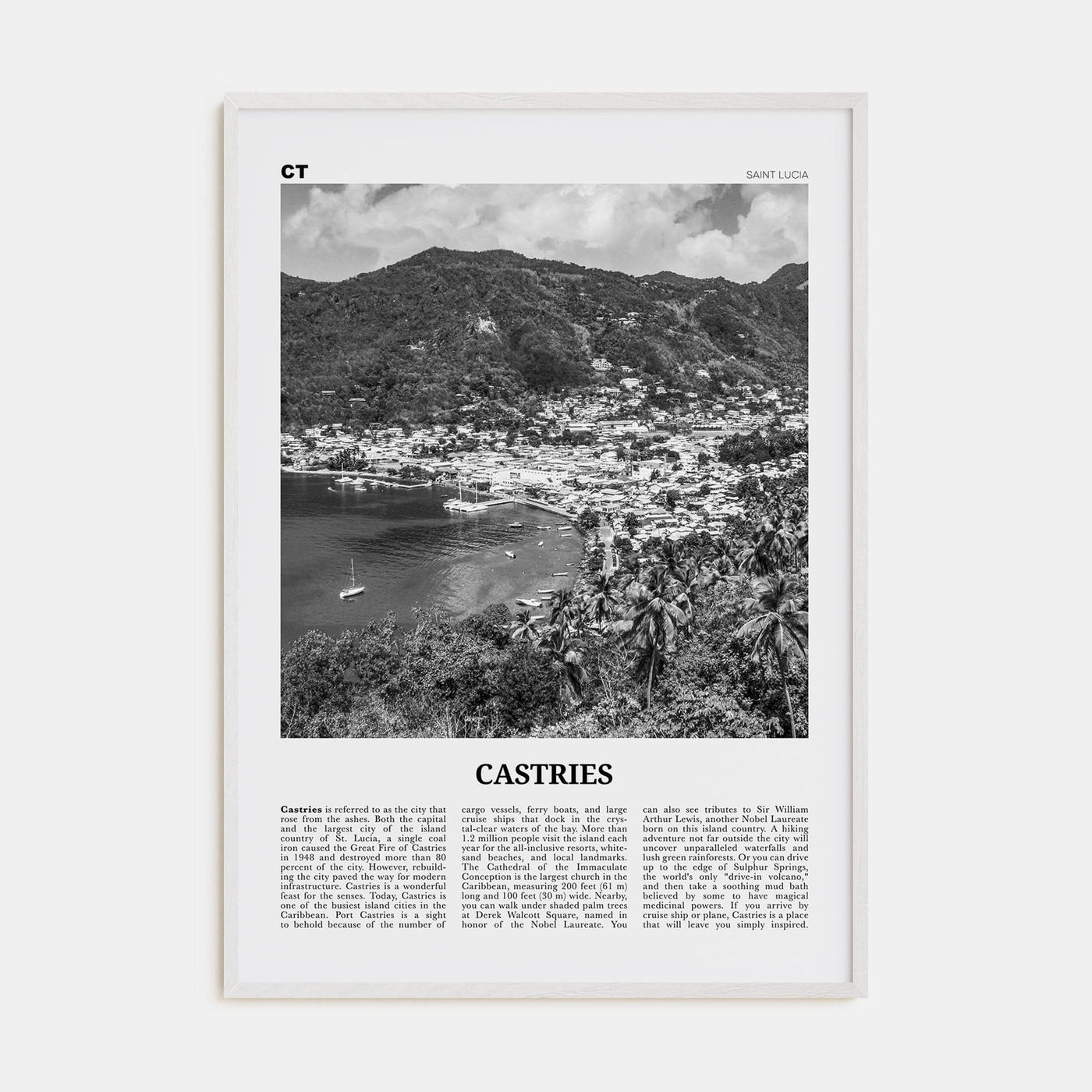 Castries Poster White Wood / 8x12 in Nbourhood Travel B&W Poster