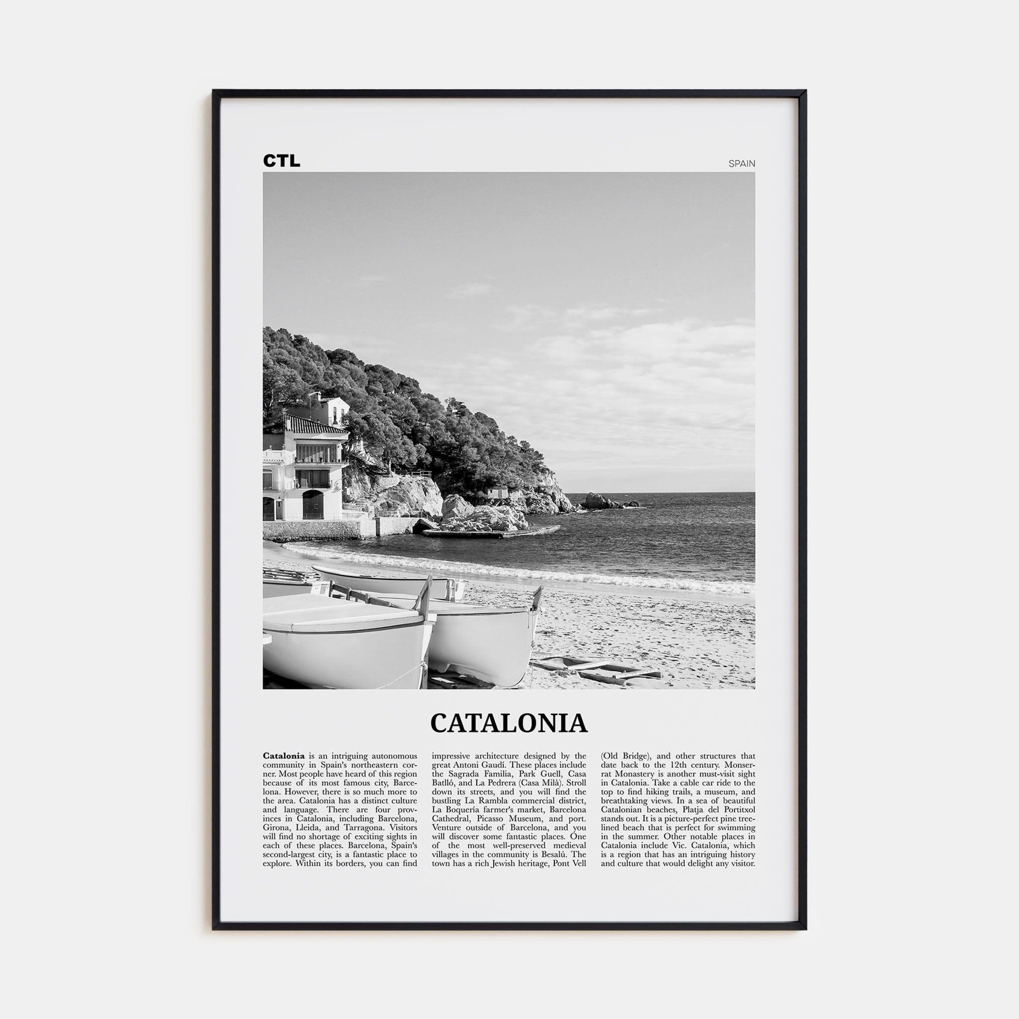 Catalonia Poster None / 8x12 in Nbourhood Travel B&W Poster