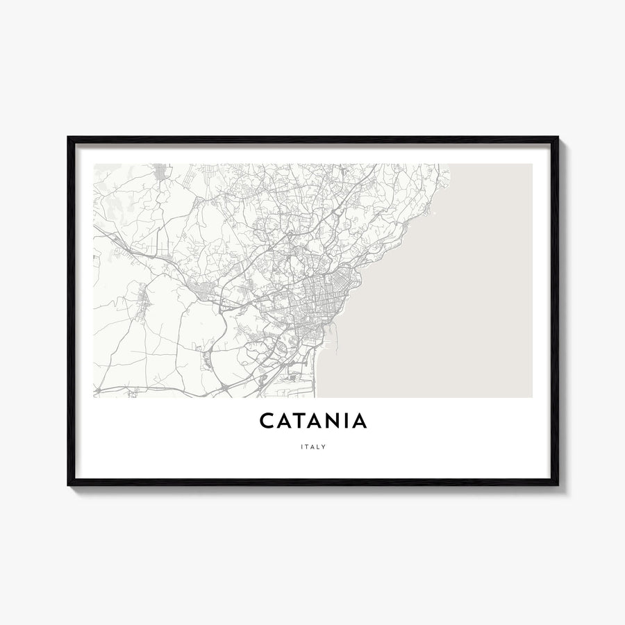 Catania black & white map poster of Italy – horizontal wall art, unframed print shown in interior mockup