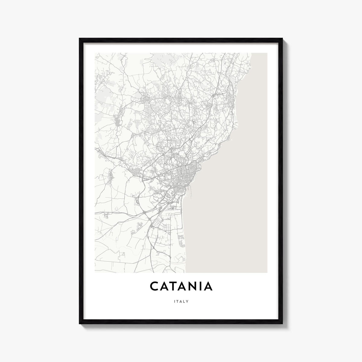 Catania black & white map poster of Italy – vertical wall art, unframed print shown in interior mockup