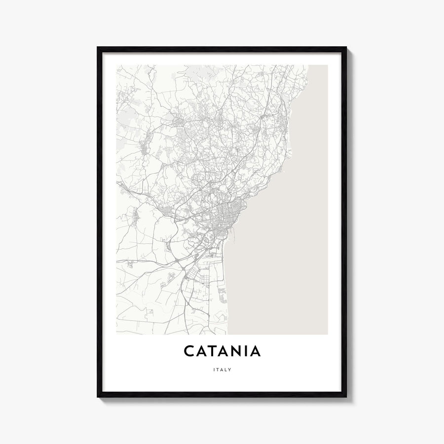 Catania black & white map poster of Italy – vertical wall art, unframed print shown in interior mockup