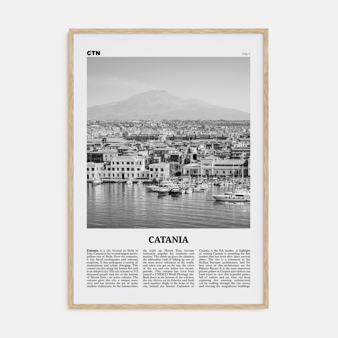 Catania Poster Natural Wood / 8x12 in Nbourhood Travel B&W Poster