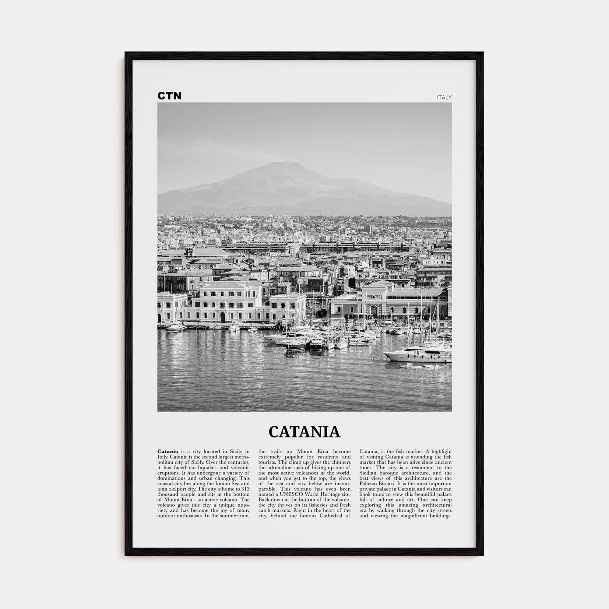 Catania Poster Black Wood / 8x12 in Nbourhood Travel B&W Poster