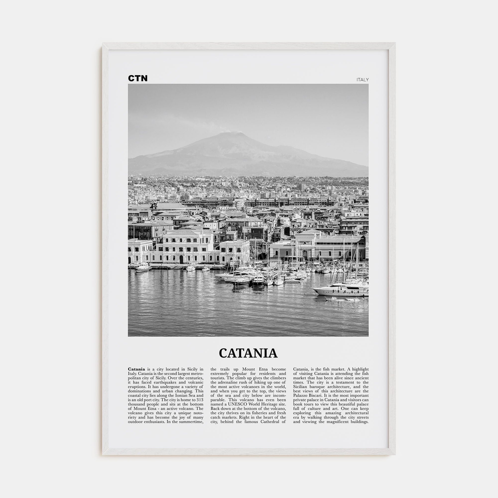 Catania Poster White Wood / 8x12 in Nbourhood Travel B&W Poster