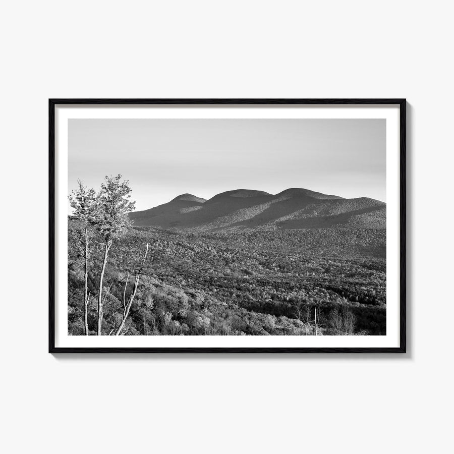 Catskill Mountains black & white photo poster of New York, USA – horizontal wall art, unframed print shown in interior mockup