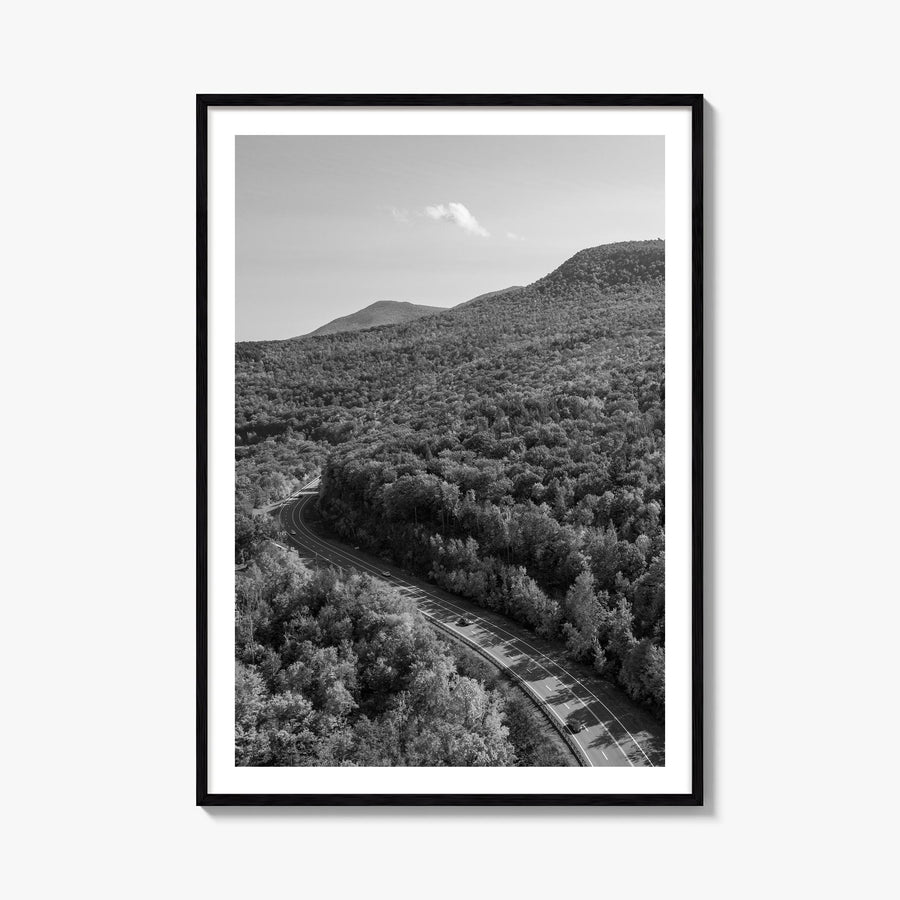 Catskill Mountains black & white photo poster of New York, USA – vertical wall art, unframed print shown in interior mockup