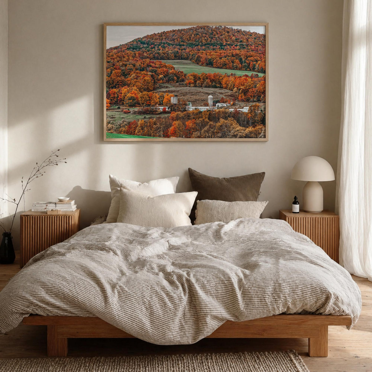 Catskill Mountains colorful photo poster of New York, USA – horizontal wall art in natural wood frame, hanging on wall