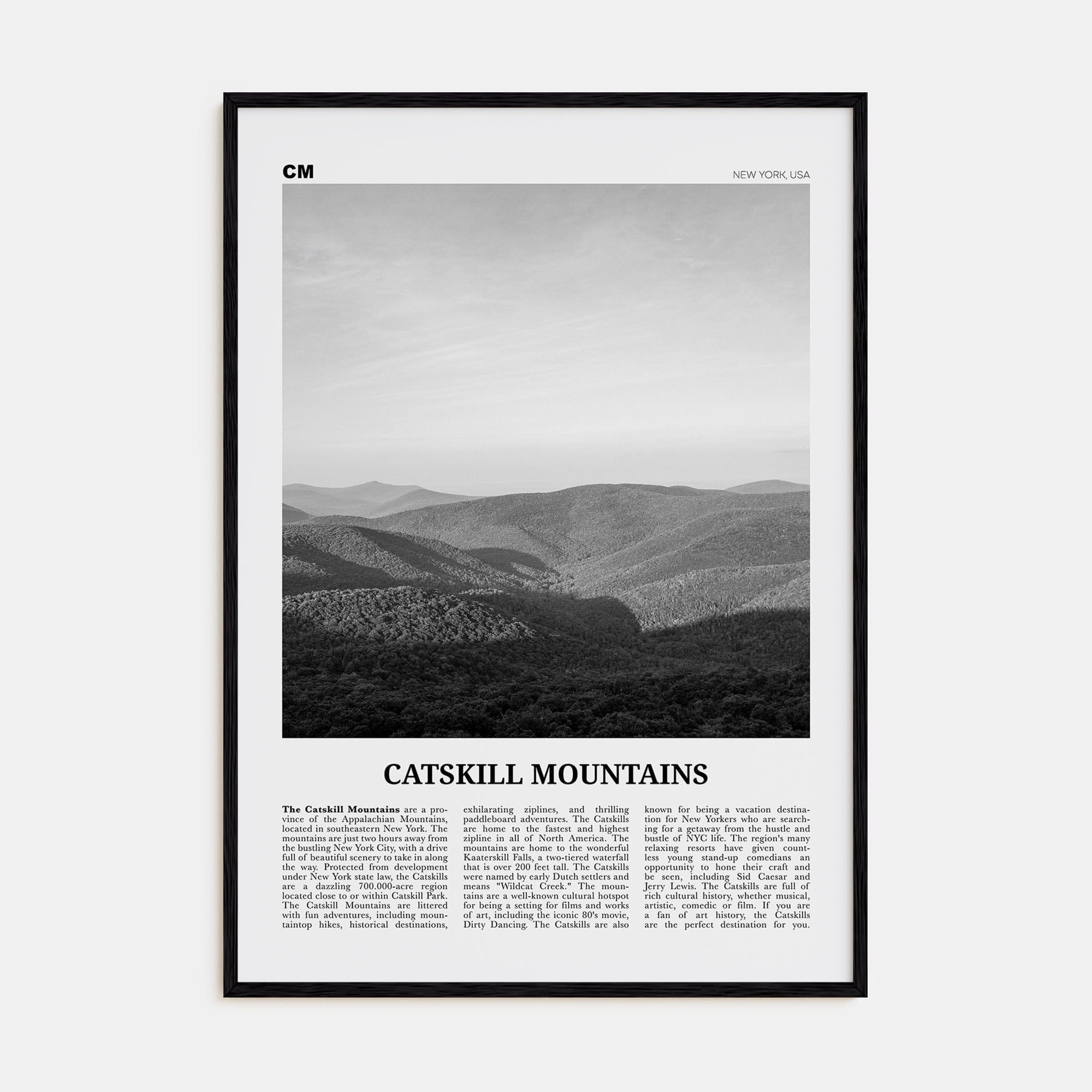 Catskill Mountains No 1 Poster Black Wood / 8x12 in Nbourhood Travel B&W Poster