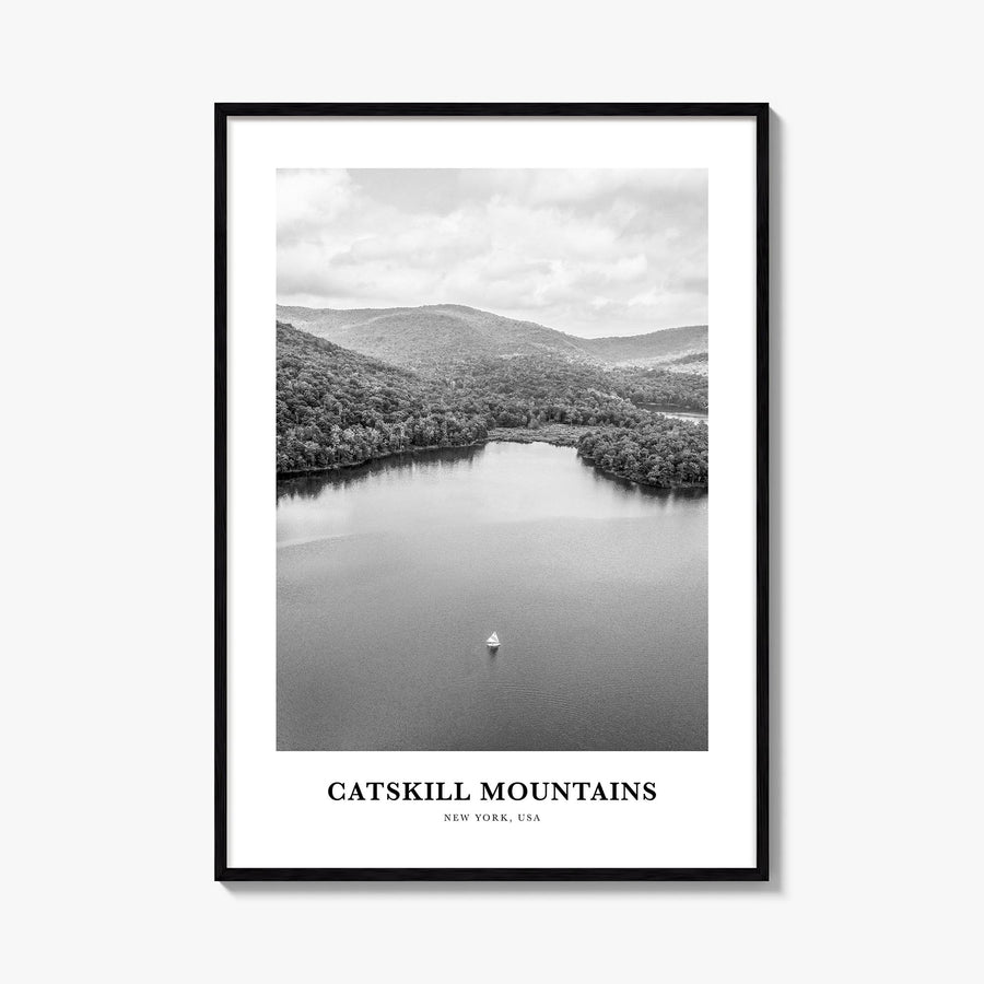 Catskill Mountains no. 2 black & white classic poster of New York, USA – vertical wall art, unframed print shown in interior 