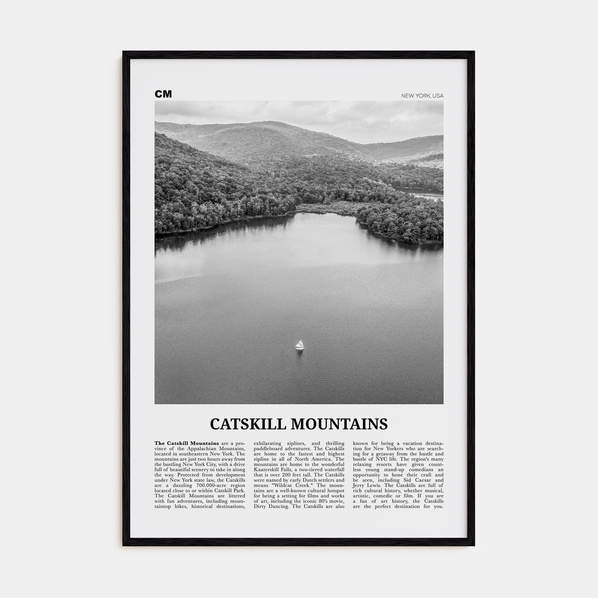 Catskill Mountains No 2 Poster Black Wood / 8x12 in Nbourhood Travel B&W Poster