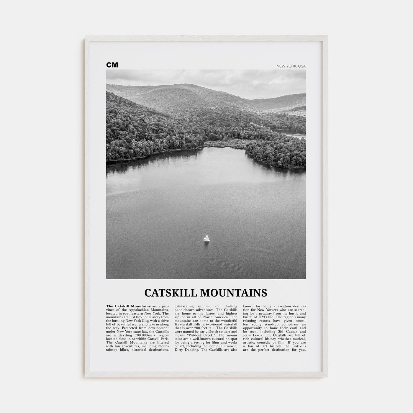 Catskill Mountains No 2 Poster White Wood / 8x12 in Nbourhood Travel B&W Poster