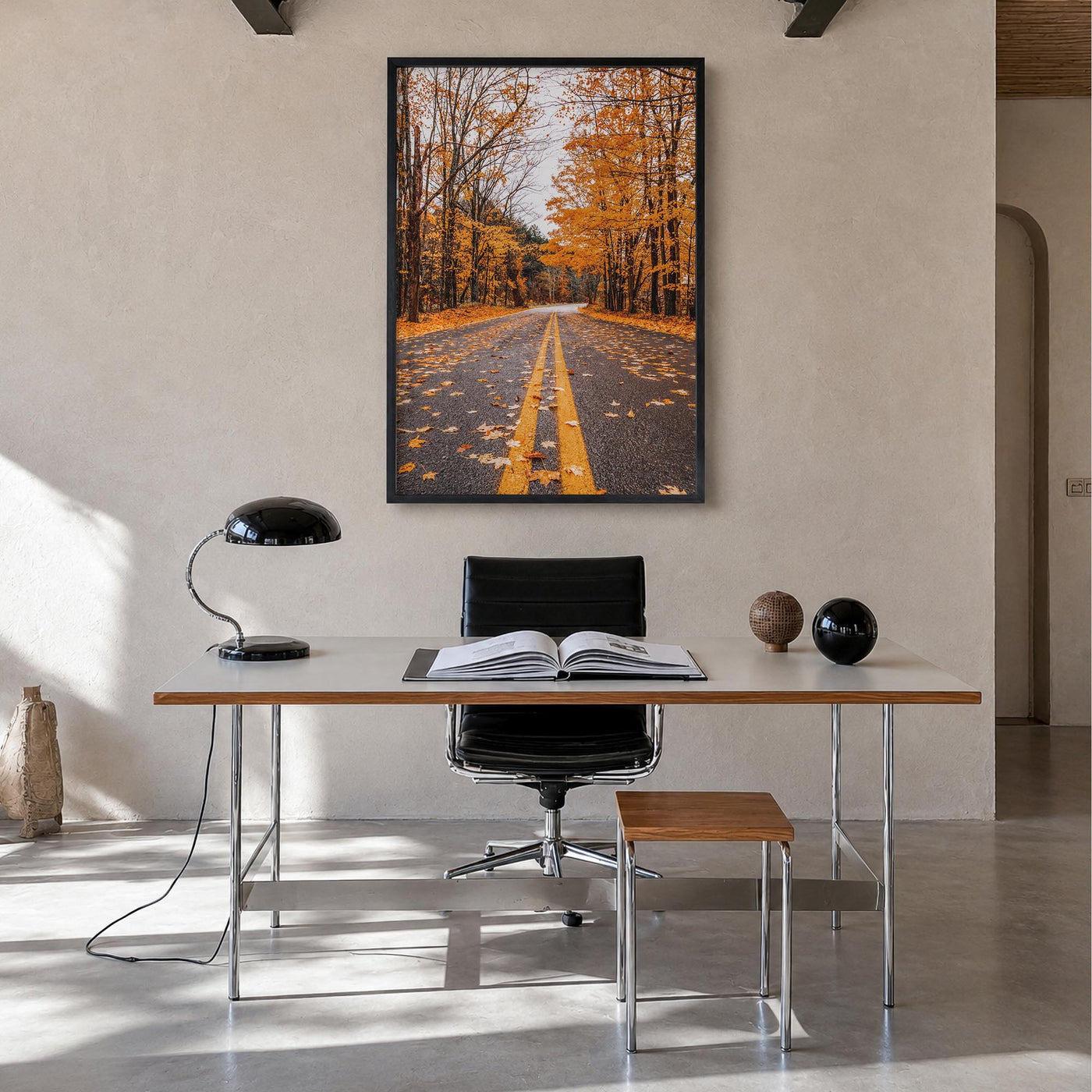 Catskill Mountains no. 3 colorful photo poster of New York, USA – vertical wall art in black wood frame, hanging on wall