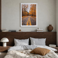 Catskill Mountains no. 3 colorful photo poster of New York, USA – vertical wall art in white wood frame with white border, ha