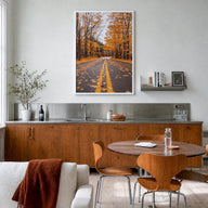 Catskill Mountains no. 3 colorful photo poster of New York, USA – vertical wall art in white wood frame, hanging on wall