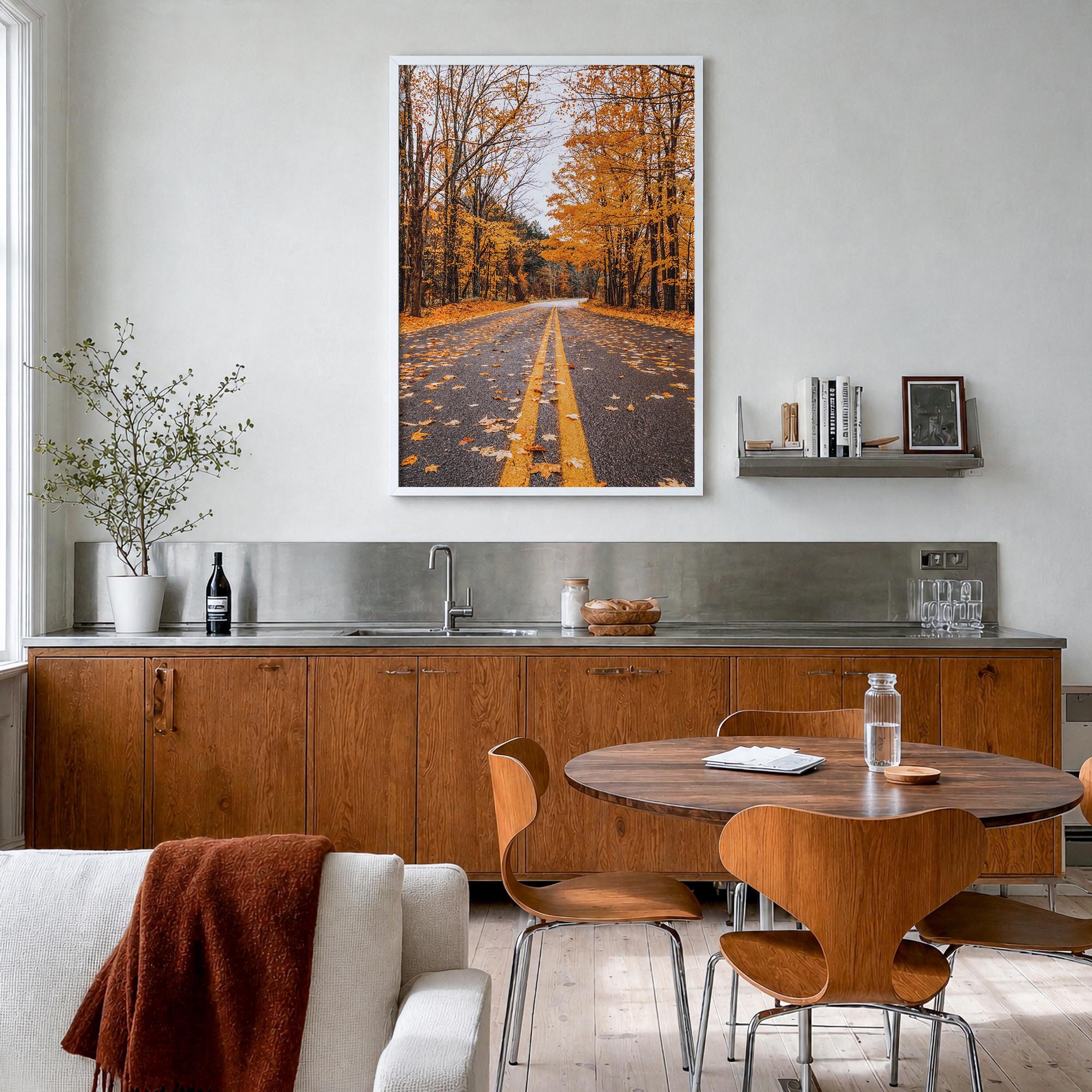 Catskill Mountains no. 3 colorful photo poster of New York, USA – vertical wall art in white wood frame, hanging on wall