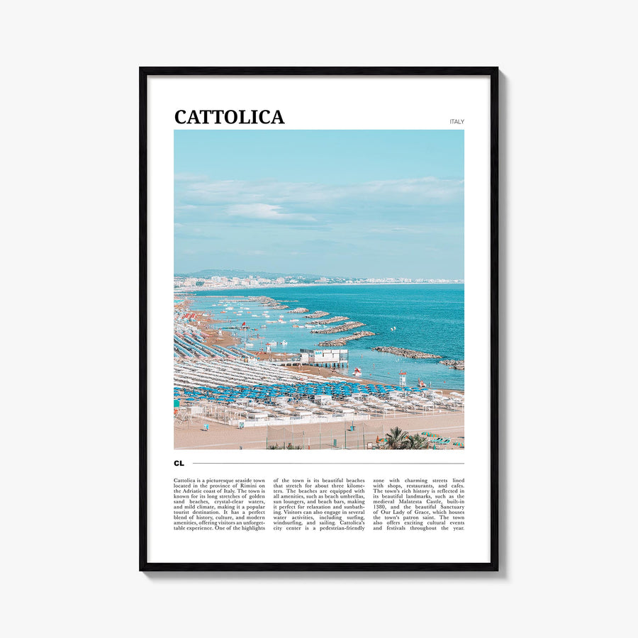 Cattolica colorful travel poster of Italy – vertical wall art, unframed print shown in interior mockup