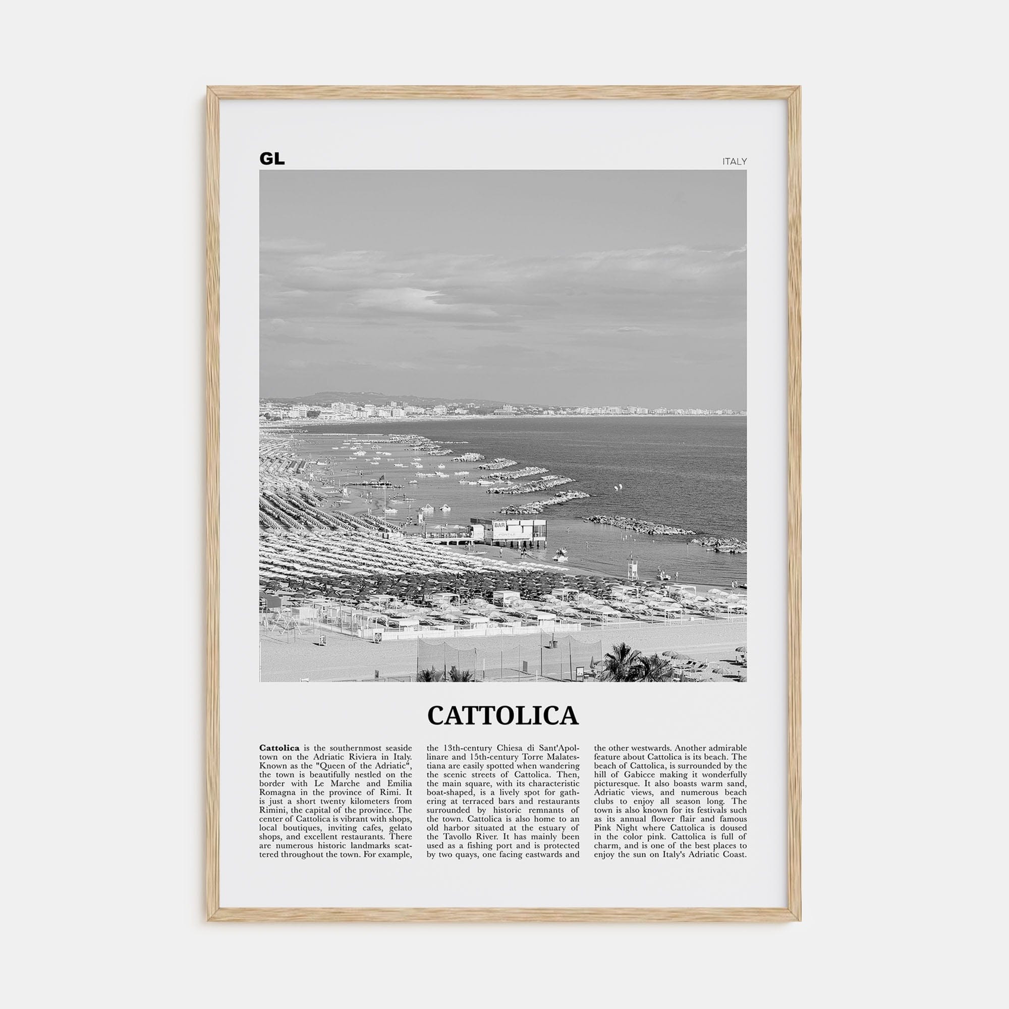 Cattolica Poster Natural Wood / 8x12 in Nbourhood Travel B&W Poster