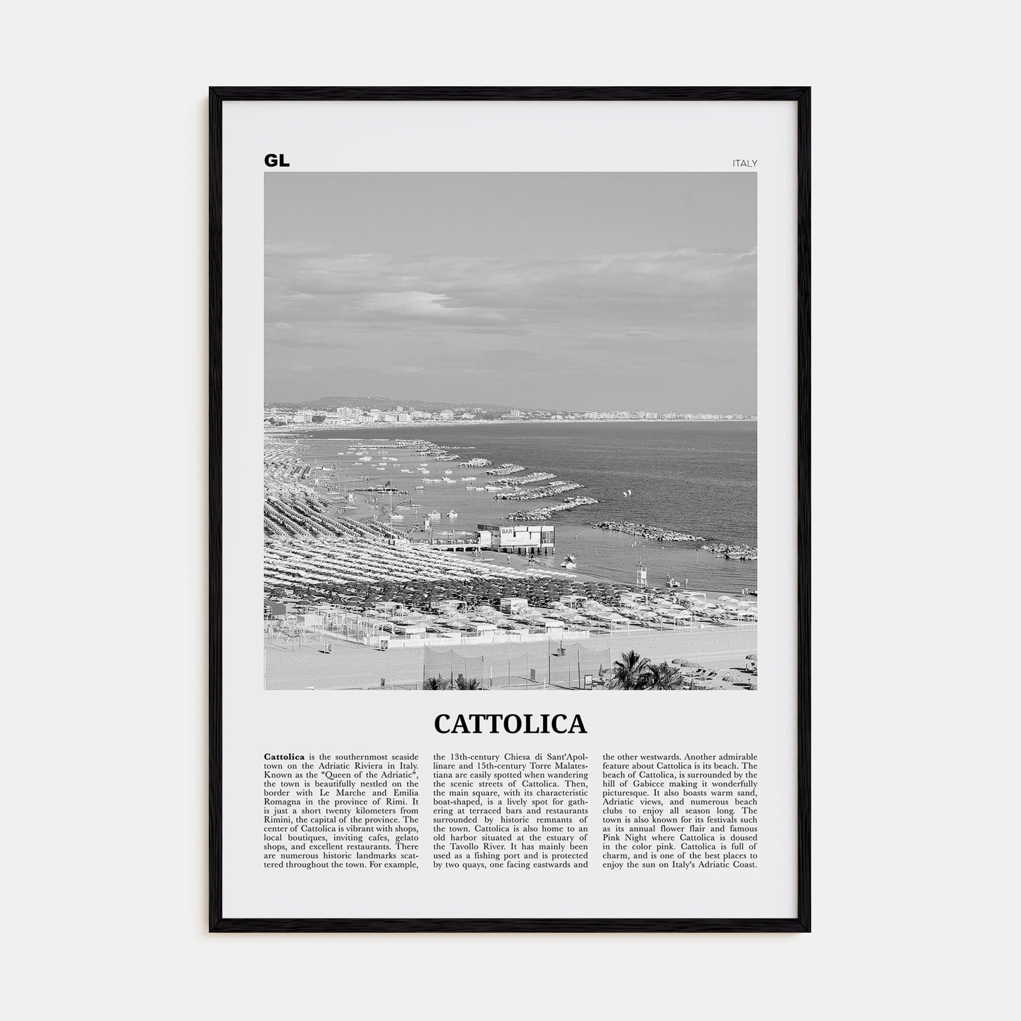 Cattolica Poster Black Wood / 8x12 in Nbourhood Travel B&W Poster