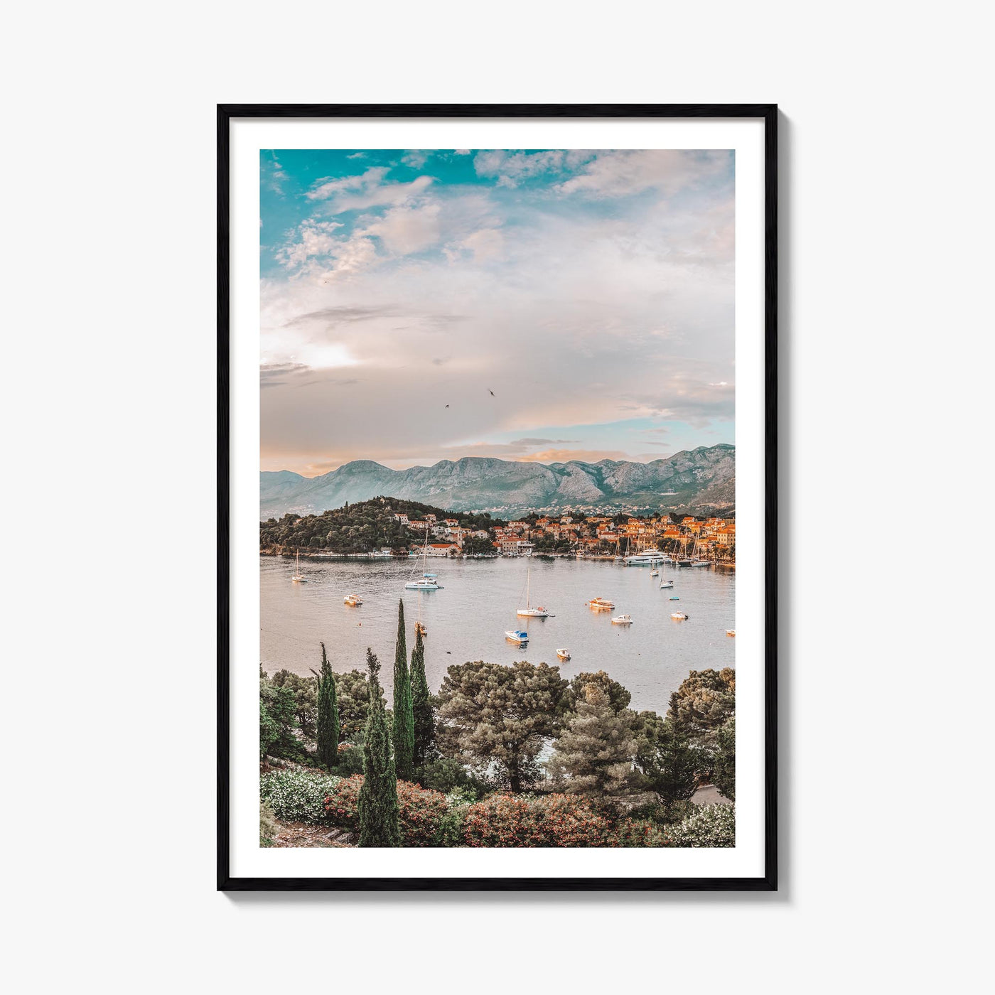 Cavtat colorful photo poster of Croatia – vertical wall art, unframed print shown in interior mockup